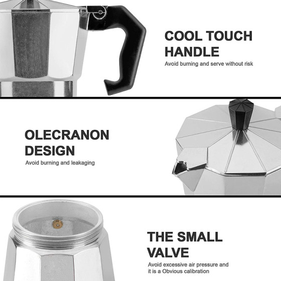 Custom Logo Color Aluminum Moka Pot Kahve Stovetop Italian Coffee Maker Mocha Pot