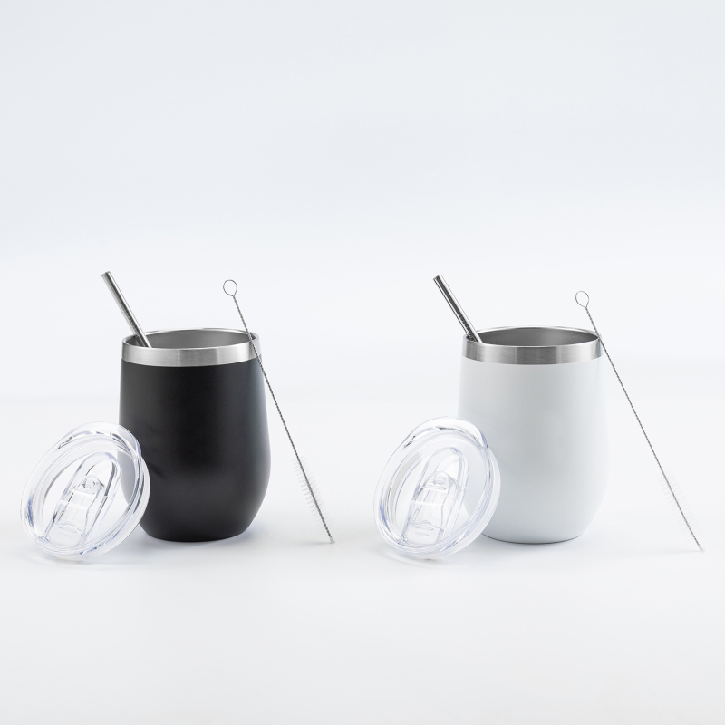 Factory Wholesale Customized 12oz Wine Glass Stainless Steel Insulated Reusable Egg Wine Tumbler Cup With Lid