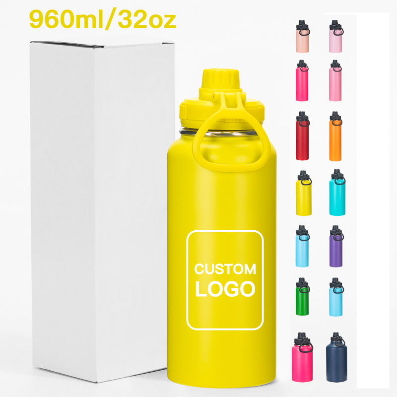 Custom Logo Vacuum Flask Drink Bottle Stainless Steel Insulated Gym Sport 32oz Wide Mouth Water Bottle