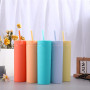 New in Bulk Custom Logo Topper Flat Lid  Green Pink Color Juice Kids Classic Shaped 16 oz Acrylic Double Wall Wine Tumbler Cups