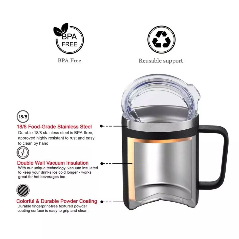 Support OEM ODM12Oz Insulated Mug Reusable Stainless Steel Coffee Cup with Handle