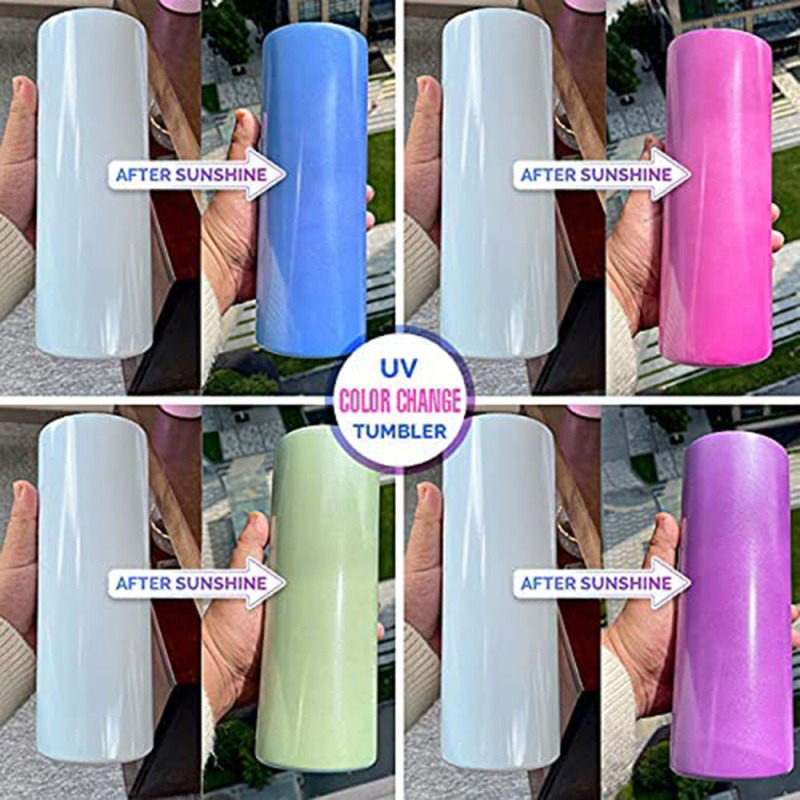 New Sublimation Blank White Skinny Tumbler UV Color Shift Color Change 20oz Straight Tumbler for Heat Transfer