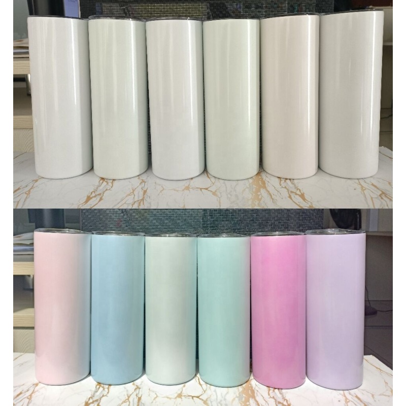 New Sublimation Blank White Skinny Tumbler UV Color Shift Color Change 20oz Straight Tumbler for Heat Transfer
