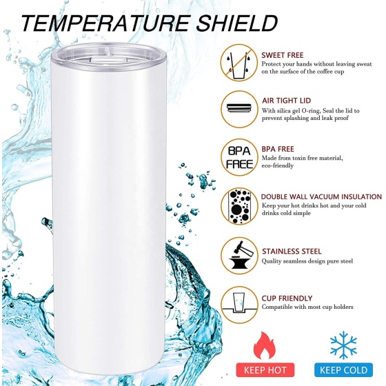 New Sublimation Blank White Skinny Tumbler UV Color Shift Color Change 20oz Straight Tumbler for Heat Transfer