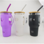 320Z Sublimation Coffee Tea Clear Double Wall Borosilicate Glass Tumbler Mugs Cups With Silicone Sleeve Bamboo Lid and Straw