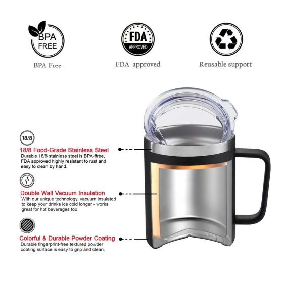 Powder Coated Custom 10oz 14oz Coffee Insulated Stainless Steel Coffee Mugs With Handle