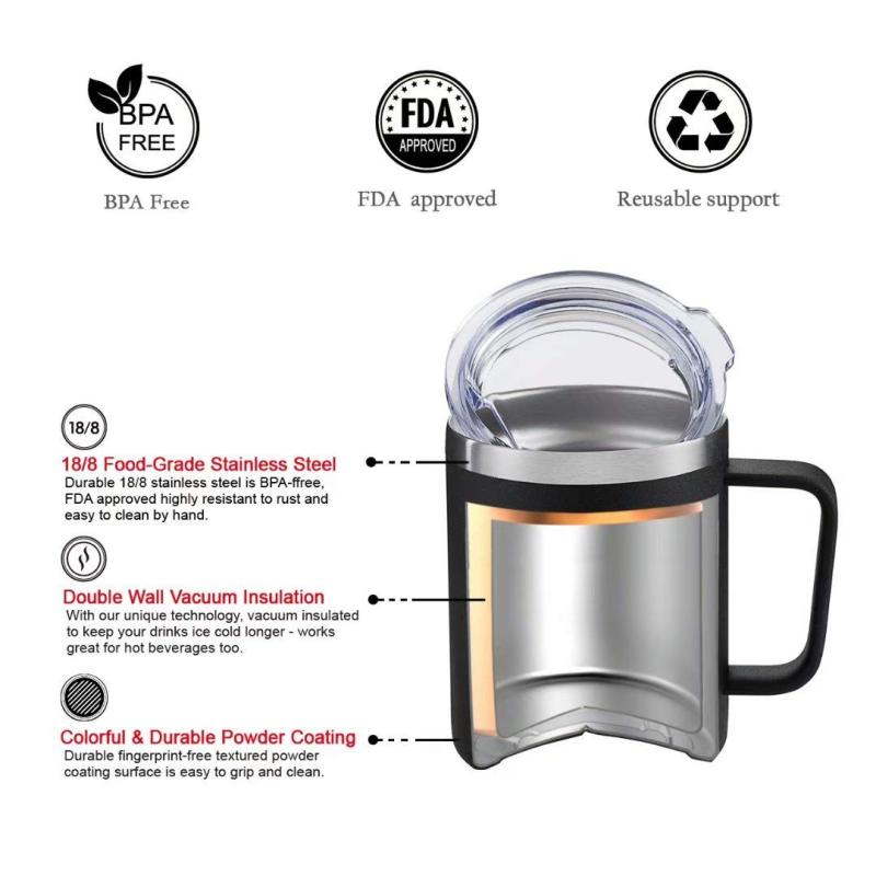 Powder Coated Custom 10oz 14oz Coffee Insulated Stainless Steel Coffee Mugs With Handle