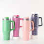 Glass Rhinestone White Double Wall Stainless Steel Mug 40Oz Tumbler With Handle and Straw