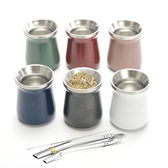 Brazilian Sublimation Argentina Double Wall Insulated Stainless Steel Gourd 8Oz Yerba Mate Cup Tumbler With Mate Bombilla