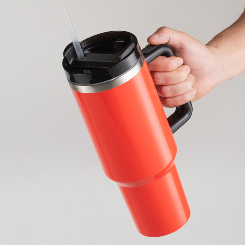 Neon Yellow Green Pink Red 40oz Sublimation Blank Stainless Steel Vacuum Insulated Camp Mug Travel Tumbler With Handle