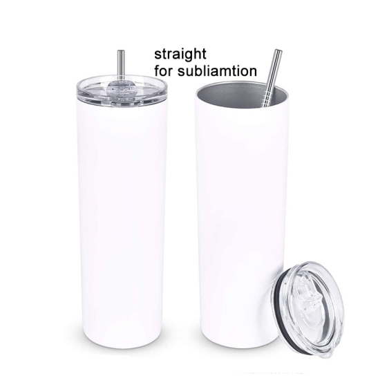 In Stock Stainless Steel White Blank 20 Oz Skinny Tumblers for Sublimation Straight Sided with Lid