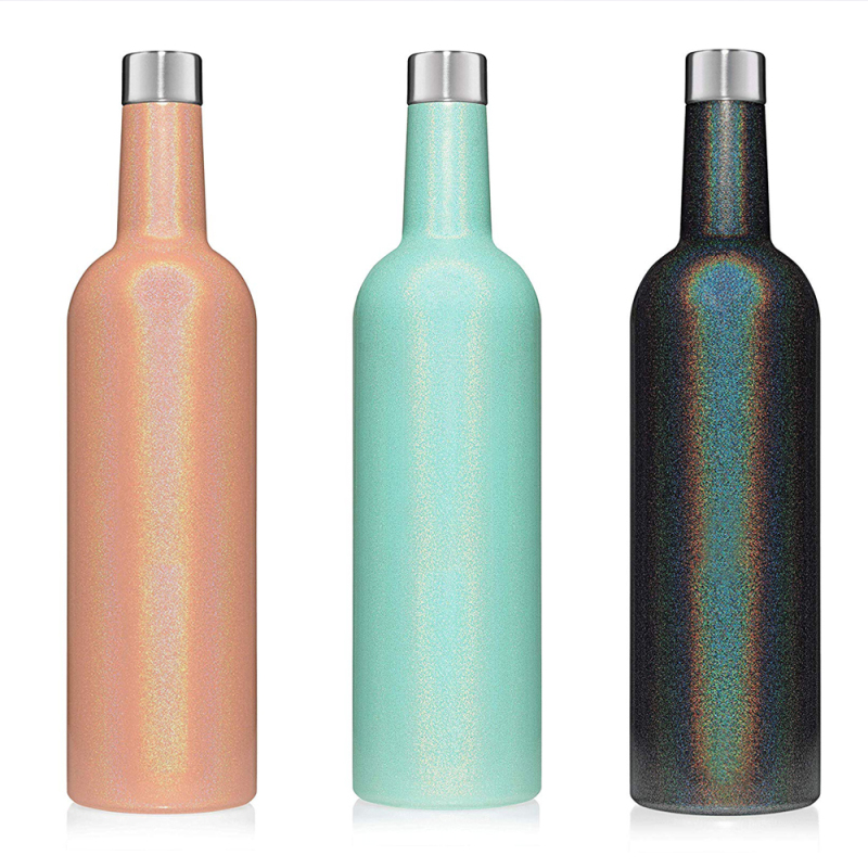 25 Oz Glitter Wine Insulator Triple-Walled 750ml Stainless Steel Wine Growler Bottle With Silicone Funnel