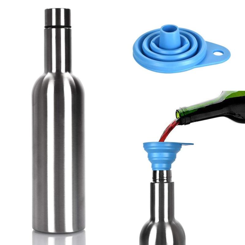 25 Oz Glitter Wine Insulator Triple-Walled 750ml Stainless Steel Wine Growler Bottle With Silicone Funnel
