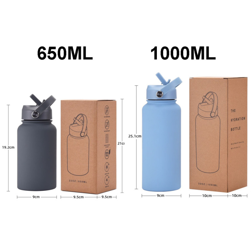 Portable Custom Logo Rubber Paint 650ml 1000ml Stainless Steel Double Wall Outdoor Sports Vacuum Insulated Drink Water Bottle