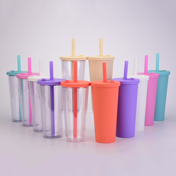 Wholesale Travel Coffee Juice Milk Tea Clear Transparent 24 Oz Plastic Straw Cups With Dome Lid