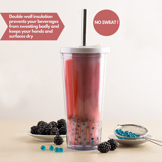 Wholesale Travel Coffee Juice Milk Tea Clear Transparent 24 Oz Plastic Straw Cups With Dome Lid