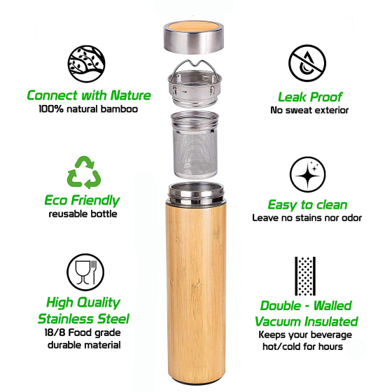 Fabrica Botellas De Bambu Vaso Doble Pared Acero Inoxidable