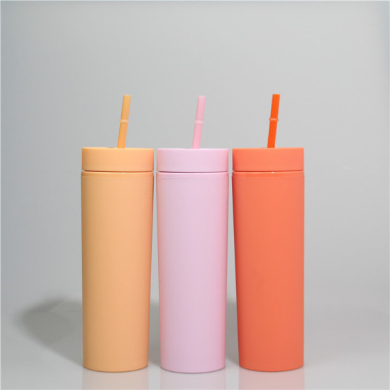 Wholesale Custom Bpa Free Clear Transparent Matte 16Oz Skinny Dome Rainbow Double Wall Acrylic Tumbler Cups With Lids and Straws