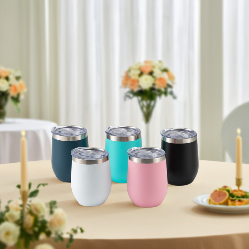 Wholesale Custom Stainless Steel Stemless 12oz Wine Tumblers with Lid and Straw Vacuum Insulated 12 oz Glass Wine Cups