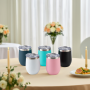 Wholesale Custom Stainless Steel Stemless 12oz Wine Tumblers with Lid and Straw Vacuum Insulated 12 oz Glass Wine Cups