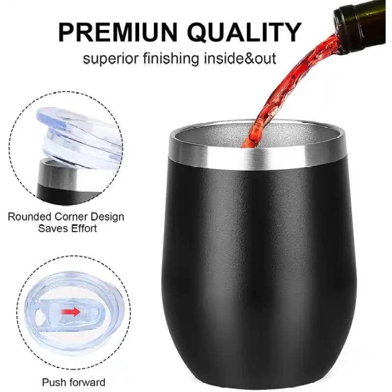 Wholesale Custom Stainless Steel Stemless 12oz Wine Tumblers with Lid and Straw Vacuum Insulated 12 oz Glass Wine Cups
