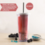 Custom Double Wall Insulated Design Clear Reusable Hard Plastic Cups With a Leakproof Lid and Straws