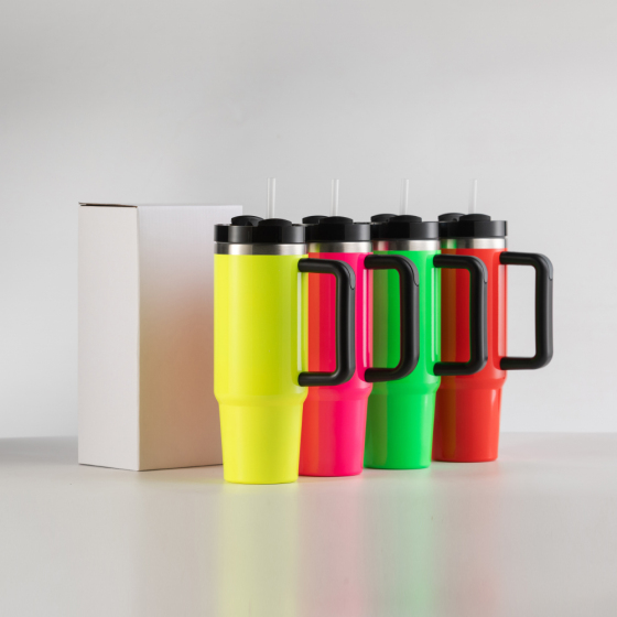 Wholesale Stainless Steel Double Wall  Car Neon 30Oz Cups Tumbler With Handle Straw