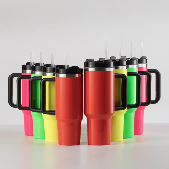 Wholesale Stainless Steel Double Wall  Car Neon 30Oz Cups Tumbler With Handle Straw