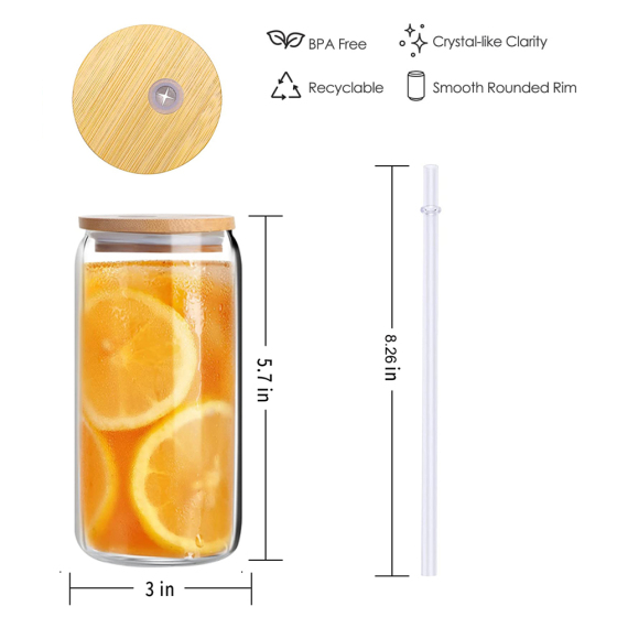 Wholesale Sublimation 16Oz Shaped Double Wall Lined Can Bamboo Lid and Straw Beer Glass With Lid