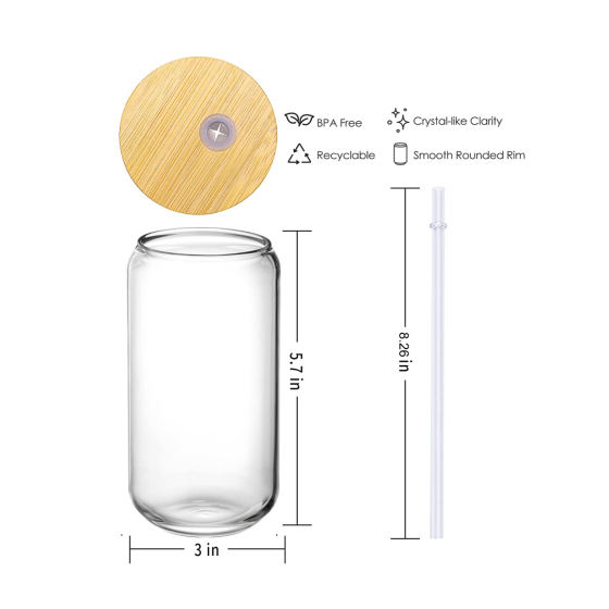 Wholesale Sublimation 16Oz Shaped Double Wall Lined Can Bamboo Lid and Straw Beer Glass With Lid