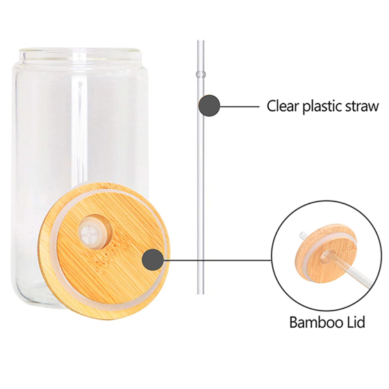 Wholesale Sublimation 16Oz Shaped Double Wall Lined Can Bamboo Lid and Straw Beer Glass With Lid