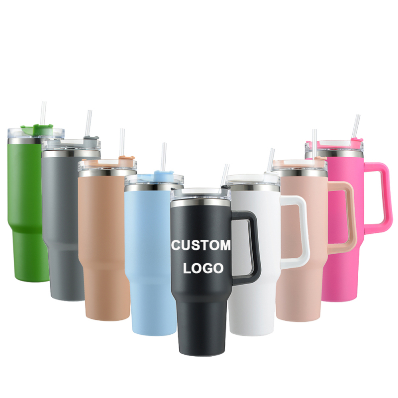 New 30oz 40oz Tumbler Double Wall Stainless Steel Vacuum Insulated Travel Mug With Handle Straw Lids