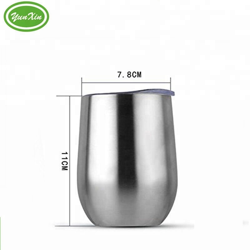 Double Wall 12oz Insulated Stainless Steel Wine Cup Stemless Wine Glass with Stainless Steel Rim