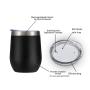 Double Wall 12oz Insulated Stainless Steel Wine Cup Stemless Wine Glass with Stainless Steel Rim