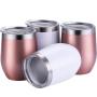 Double Wall 12oz Insulated Stainless Steel Wine Cup Stemless Wine Glass with Stainless Steel Rim
