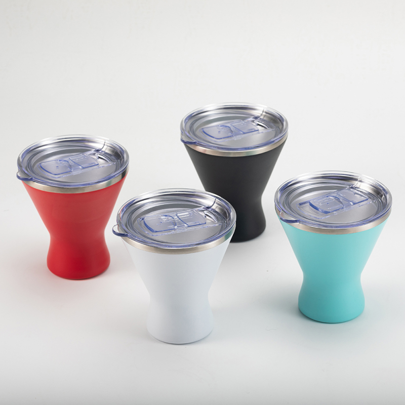 Custom Reusable Double Walled Insulated Vacuum Stainless Steel Wine Margarita Cups Tumblers With Lid