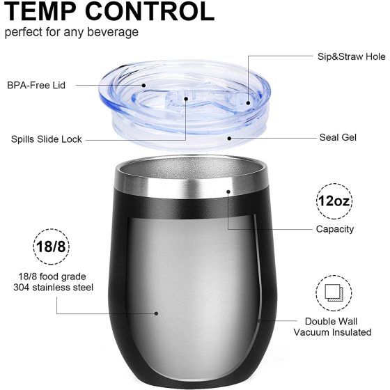 Wholesale 12Oz Stainless Steel Insulated Wine Glass Travel Coffee Mug Tumbler With Lid