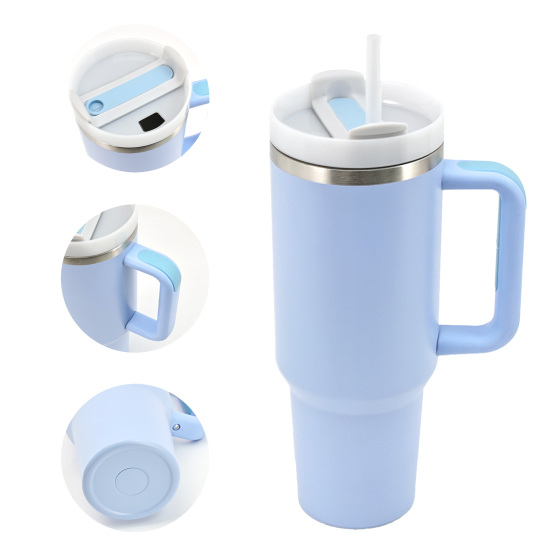 40oz Tumbler with Handle and Straw Lid Coffee Insulated Cup Reusable Stainless Steel Water Bottle Travel Mug Cupholder Friendly