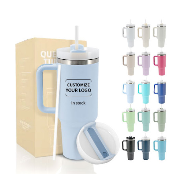 40oz Tumbler with Handle and Straw Lid Coffee Insulated Cup Reusable Stainless Steel Water Bottle Travel Mug Cupholder Friendly