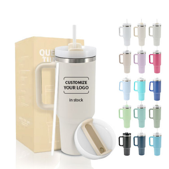 40oz Tumbler with Handle and Straw Lid Coffee Insulated Cup Reusable Stainless Steel Water Bottle Travel Mug Cupholder Friendly
