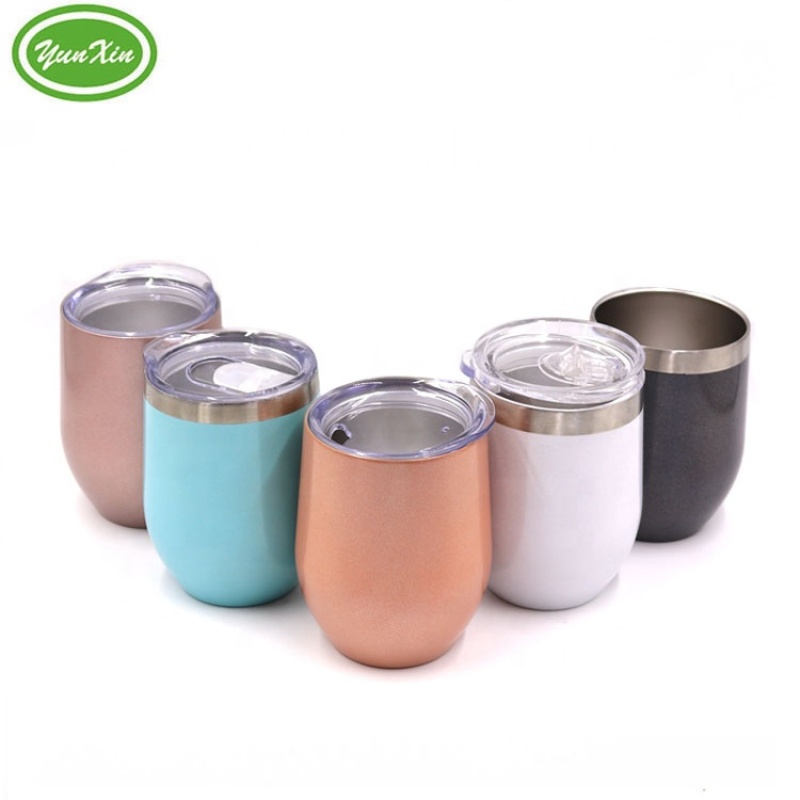 12 oz Glitter Blended Stemless Wine Tumbler Stainless Steel Double Wall Vacuum Insulated Cups With BPA Free Lid
