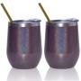 12 oz Glitter Blended Stemless Wine Tumbler Stainless Steel Double Wall Vacuum Insulated Cups With BPA Free Lid
