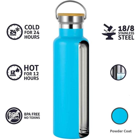 Wholesale Powder Coated 350ml Double Walled Kids Stainless Steel Water Bottle Bamboo Lid Vacuum Flask