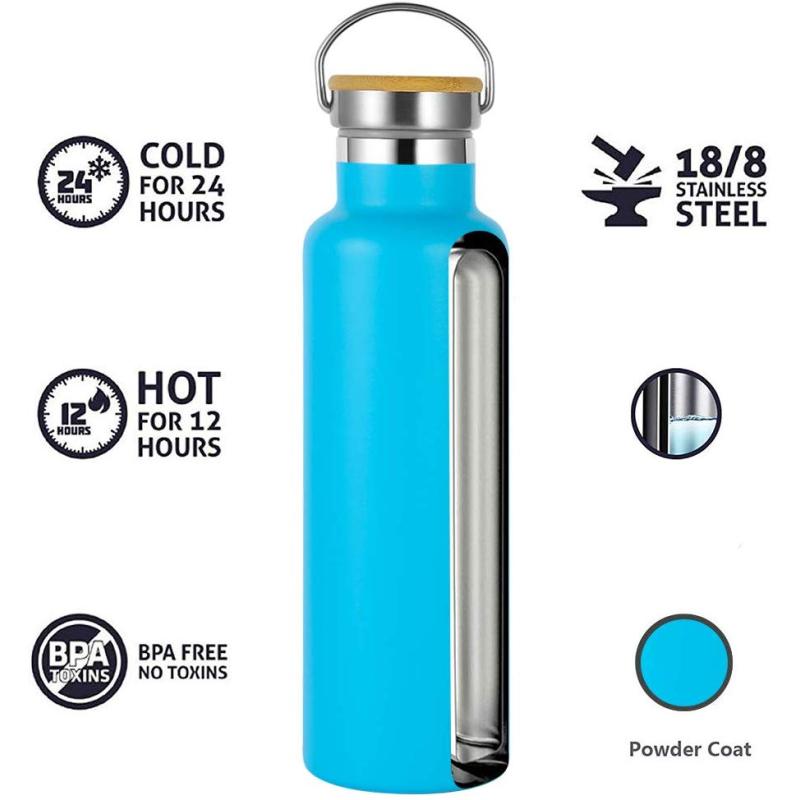 Wholesale Powder Coated 350ml Double Walled Kids Stainless Steel Water Bottle Bamboo Lid Vacuum Flask