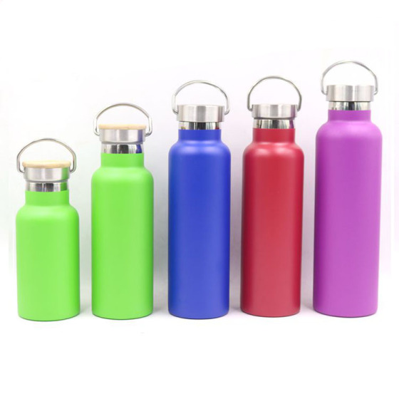 Wholesale Powder Coated 350ml Double Walled Kids Stainless Steel Water Bottle Bamboo Lid Vacuum Flask