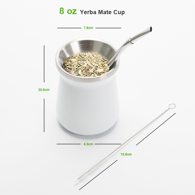 New Design 8 Oz Tall Double Wall Insulated Stainless Steel Color Big Tea Yerba Mate Mugs Tumbler Cup With Black Mate Color