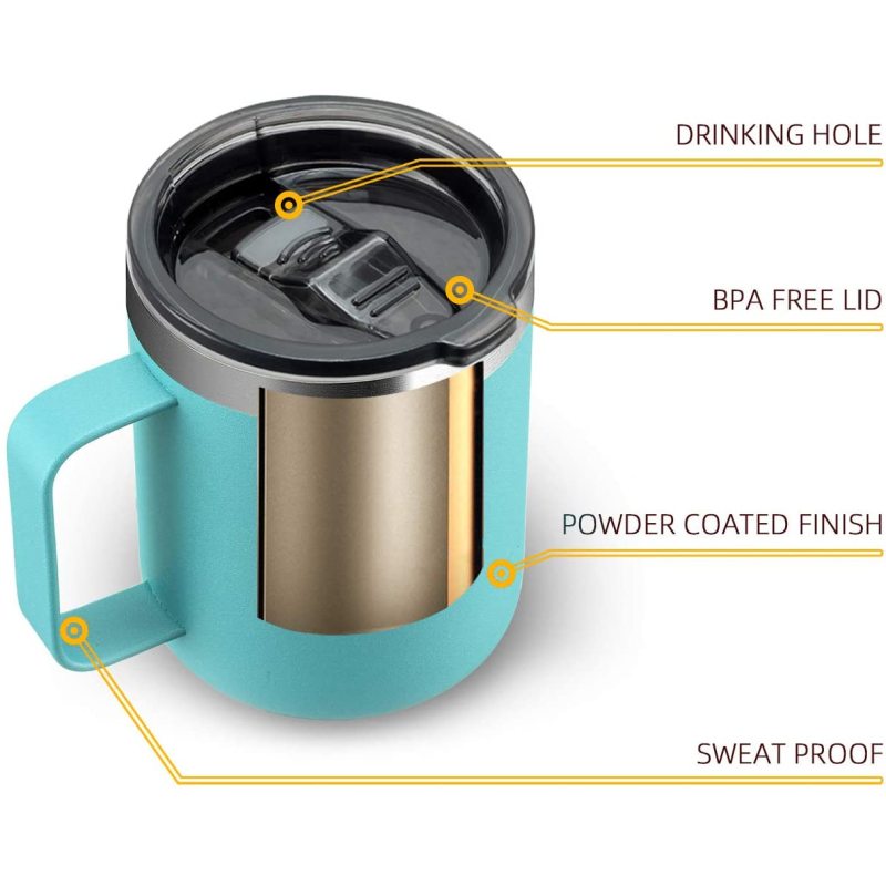 Custom Logo 12oz Double Wall Vacuum Insulated Stainless Steel Coffee Camping Mug with Handle with Lid