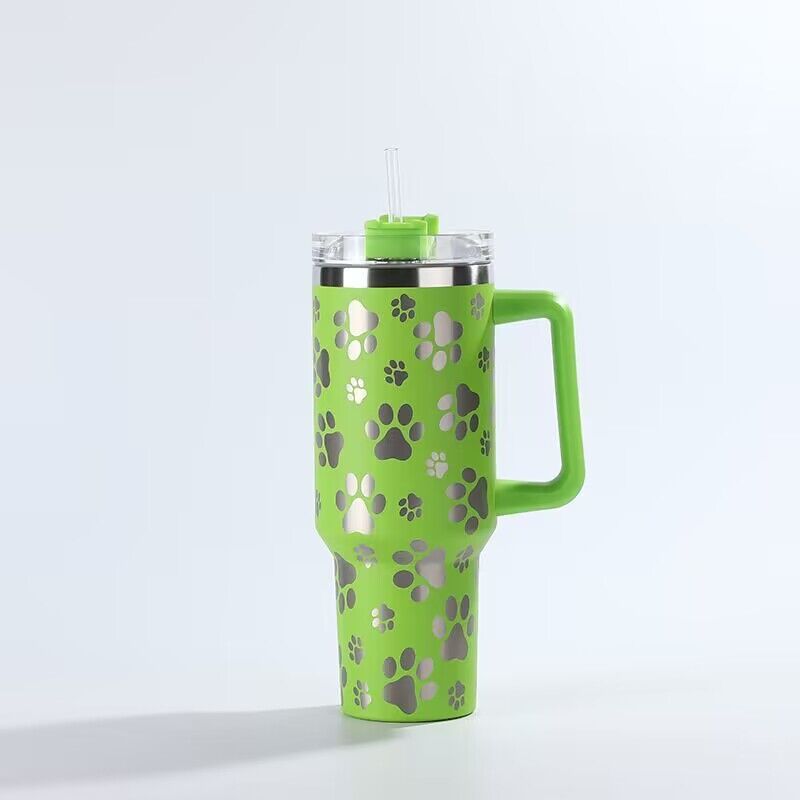 Shenfeng Custom Laser Engraving Cat Paw Print 40Oz Stainless Steel Glass Tumbler With Handle