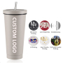 Custom Bulk 750Ml 24Oz  Double Wall Insulated Stainless Steel Glass Water Tumbler Cup With Lids and Straw