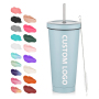 Custom Bulk 750Ml 24Oz  Double Wall Insulated Stainless Steel Glass Water Tumbler Cup With Lids and Straw
